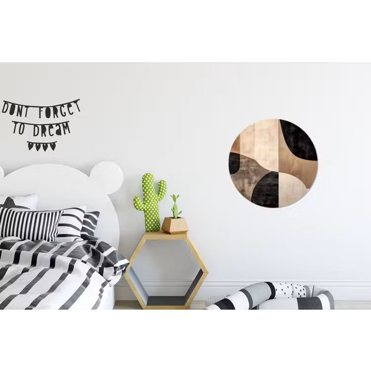 Abstract - Vlakken - Zwart - Rond Wandcirkel aluminium klein -kinderkamer