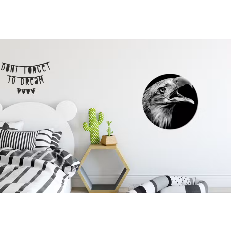 Adelaar - Portret - Roofvogels - Zwart - Wit - Vogel Wandcirkel aluminium klein -kinderkamer
