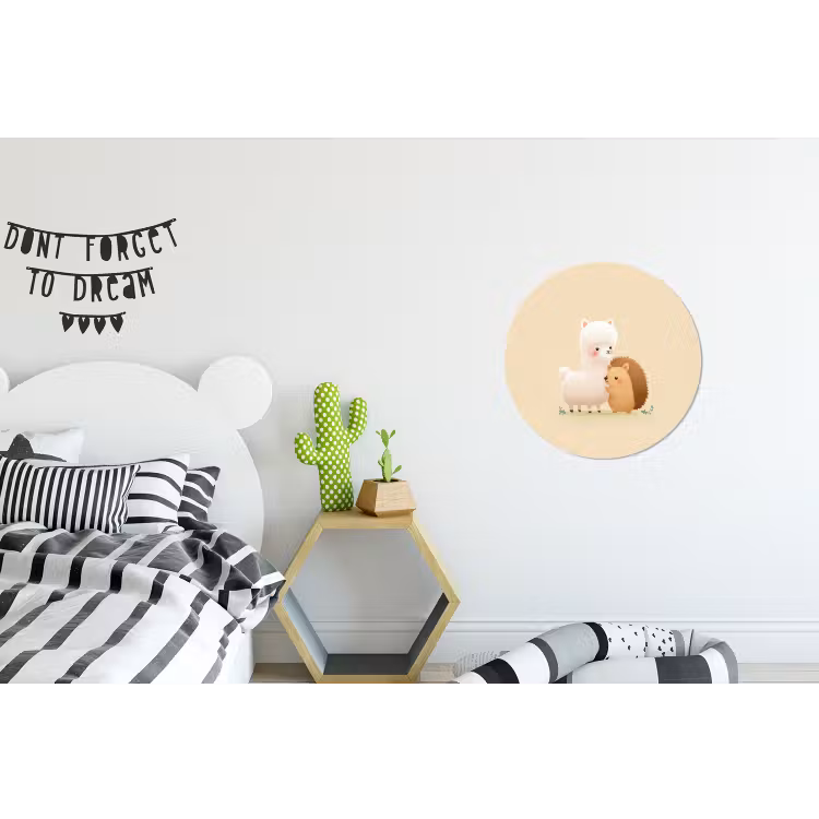 Alpaca - Egel - Bruin - Knuffelen Wandcirkel aluminium klein -kinderkamer