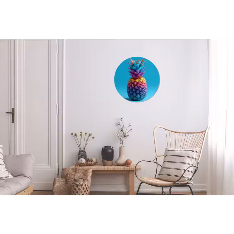 Ananas - Regenboog - Blauw - Popart Wandcirkel aluminium klein -woonkamer