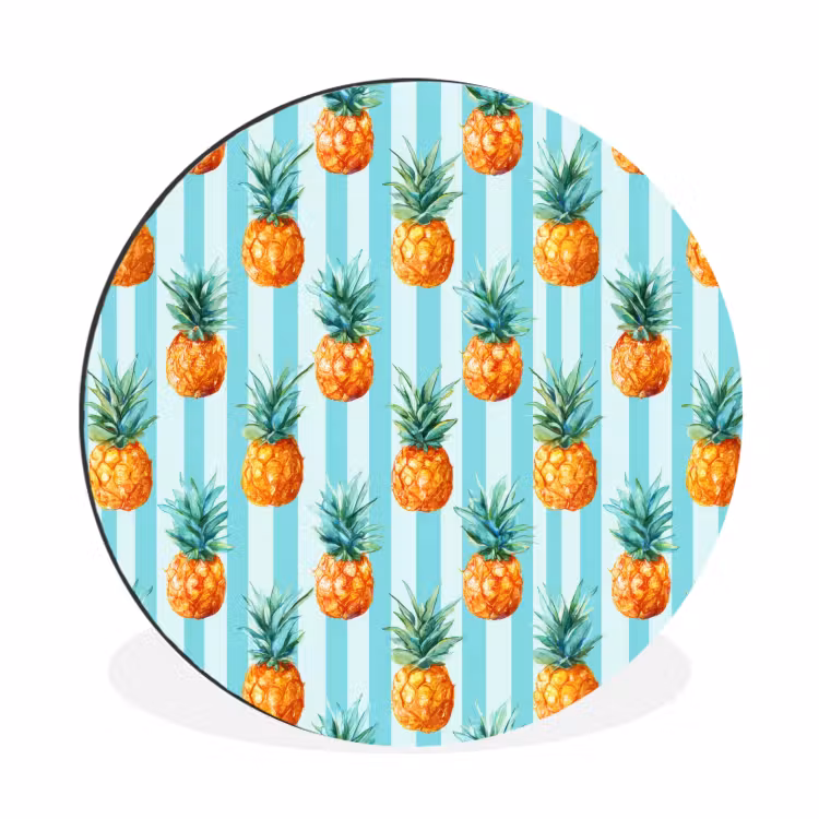 Ananas - Strepen - Groen Wandcirkel aluminium klein 190 -3d