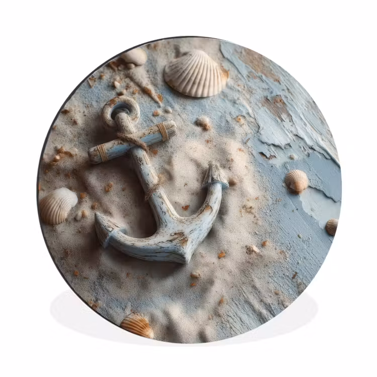 Anker - Hout - Schelpen - Zand Wandcirkel aluminium klein -3d