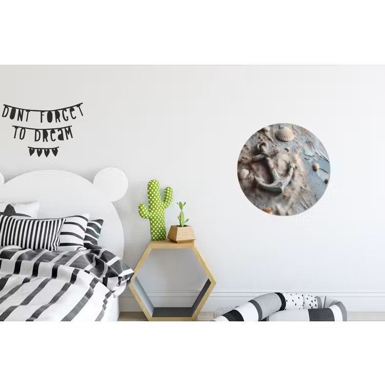 Anker - Hout - Schelpen - Zand Wandcirkel aluminium klein -kinderkamer