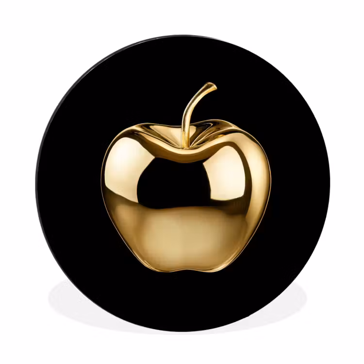 Appel - Goud - Chrome - Zwart Wandcirkel aluminium klein -3d