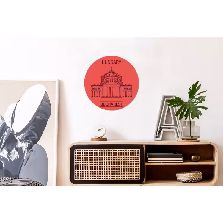 Architectuur - Boekarest - Stedelijk - Lijntekening - Rood Wandcirkel aluminium klein -kantoor
