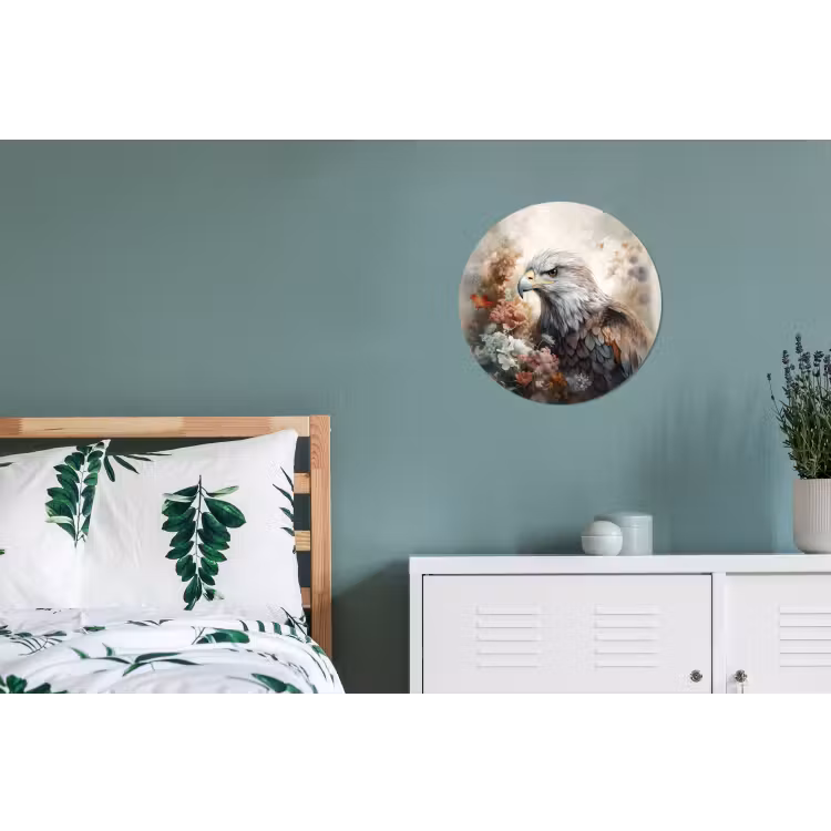 Arend - Adelaar - Vogel - Bloemen - Natuur Wandcirkel aluminium klein -slaapkamer