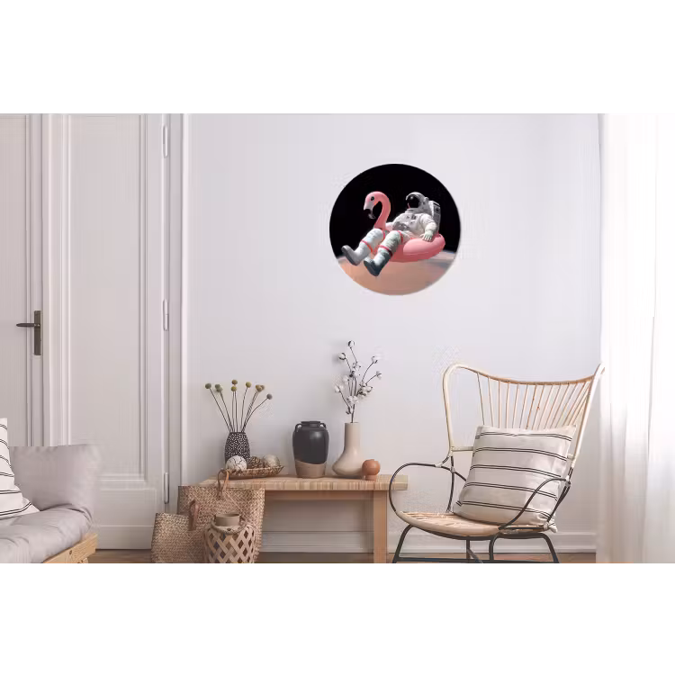 Astronaut - Flamingo - Zwemband - Roze Wandcirkel aluminium klein -woonkamer