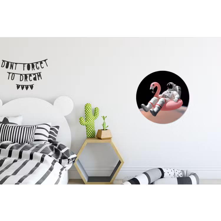 Astronaut - Flamingo - Zwemband - Roze Wandcirkel aluminium klein -kinderkamer