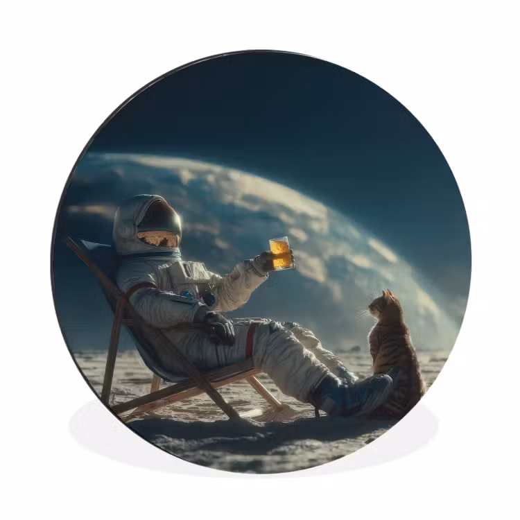 Astronaut - Kat - Glas - Stoel Wandcirkel aluminium klein -3d