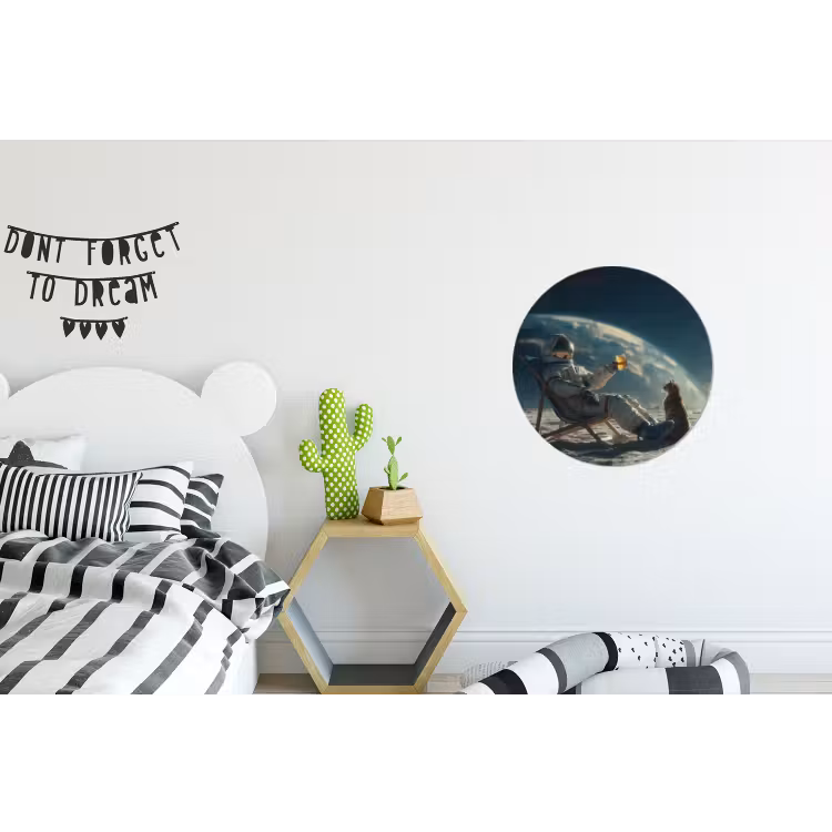 Astronaut - Kat - Glas - Stoel Wandcirkel aluminium klein -kinderkamer
