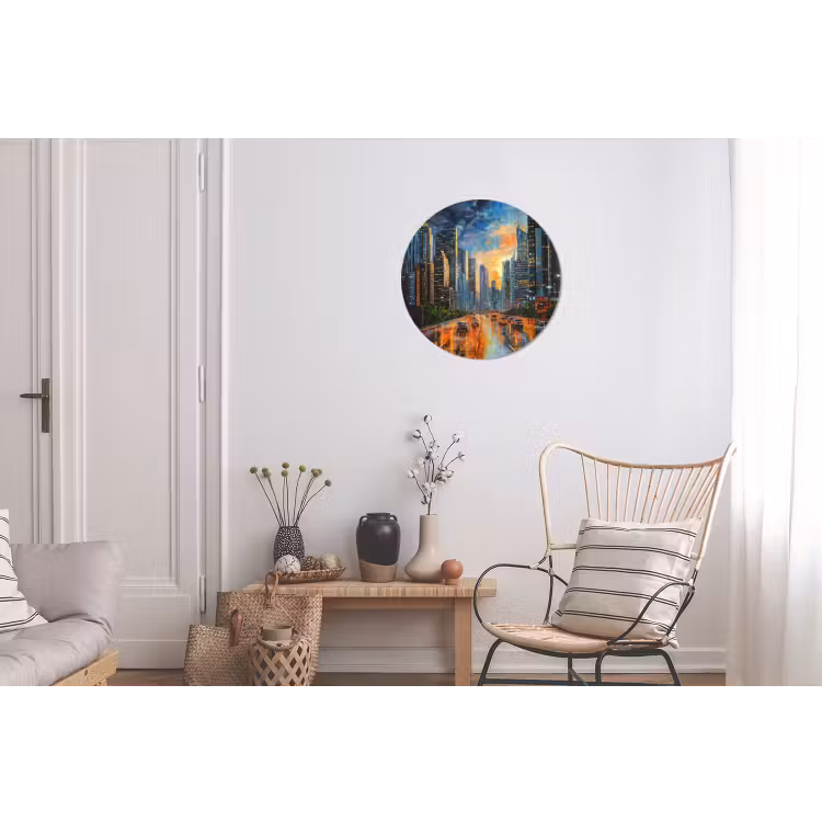 Auto - Skyline - Zon - Blauw Wandcirkel aluminium klein -woonkamer