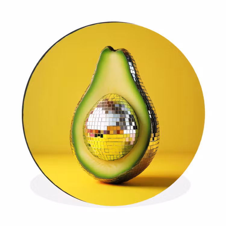 Avocado - Discobal - Geel - Glitter Wandcirkel aluminium klein -3d