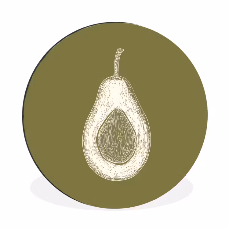Avocado - Minimalistisch - Illustratie - Groen Wandcirkel aluminium klein -3d