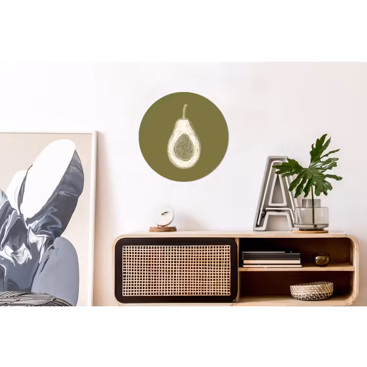 Avocado - Minimalistisch - Illustratie - Groen Wandcirkel aluminium klein -kantoor