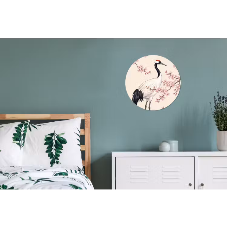 Aziatisch - Kraanvogel - Beige Wandcirkel aluminium klein -slaapkamer