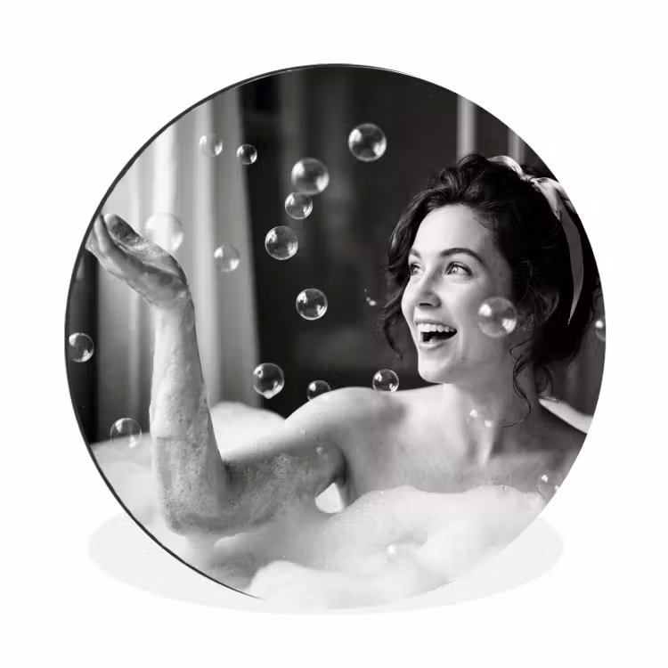 Bad - Bubbels - Zwart - Wit Wandcirkel aluminium klein -3d