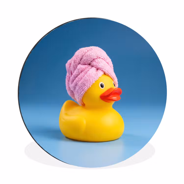 Badeend - Handdoek - Blauw Wandcirkel aluminium klein -3d