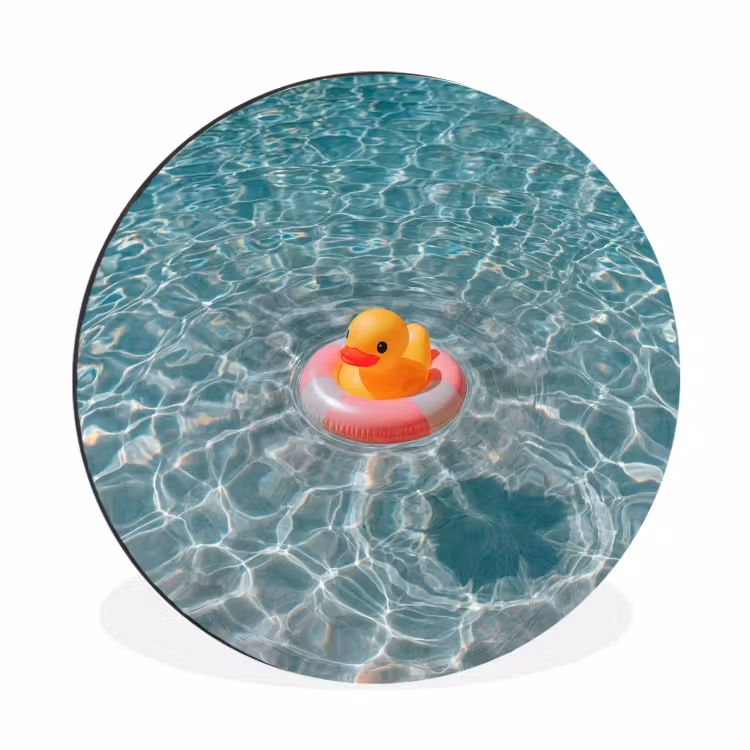 Badeend - Zwemband - Geel Wandcirkel aluminium klein -3d