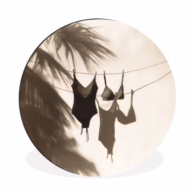 Badkleding - Palmbomen - Schaduw - Tropisch Wandcirkel aluminium klein -3d