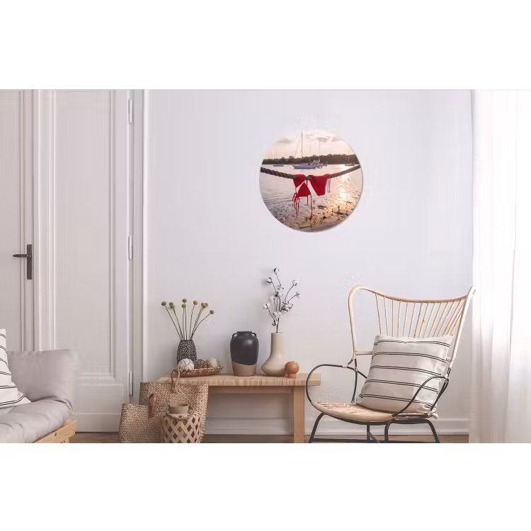 Badkleding - Rood - Zomer - Water - Zonsondergang Wandcirkel aluminium klein -woonkamer