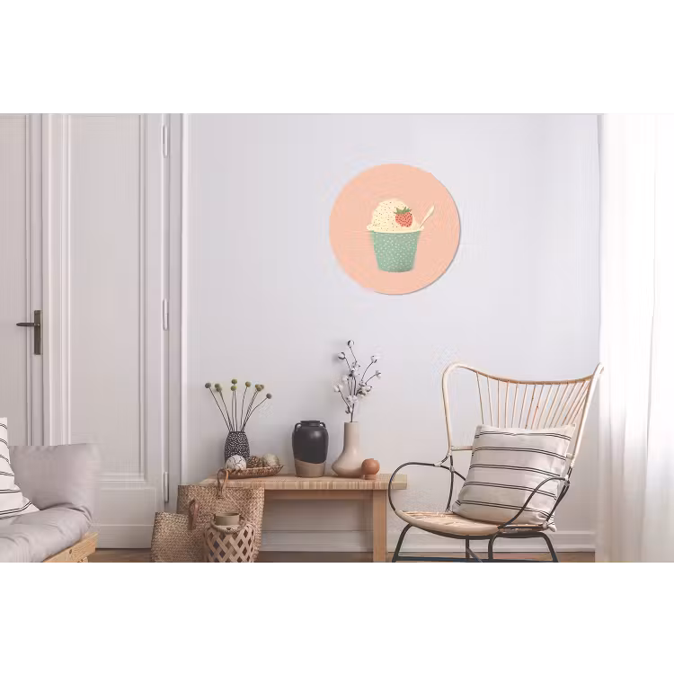 Bakje - Ijs - Aardbei - Roze Wandcirkel aluminium klein -woonkamer