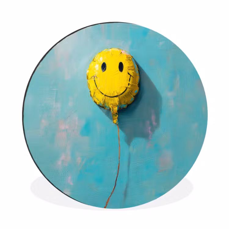 Ballon - Geel - Smiley Wandcirkel aluminium klein -3d