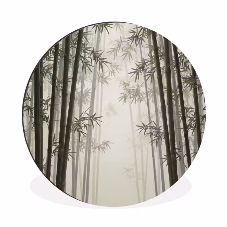 Bamboe - Bos - Mist - Natuur Wandcirkel aluminium klein -3d