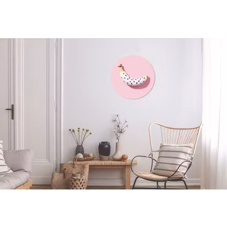 Banaan - Stippen - roze Wandcirkel aluminium klein -woonkamer