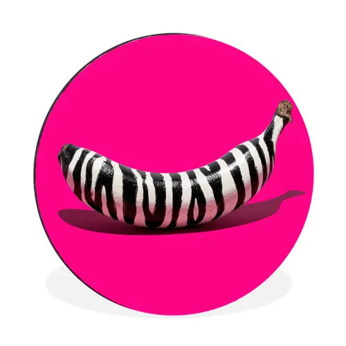 Banaan - Zebraprint - Roze Wandcirkel aluminium klein -3d