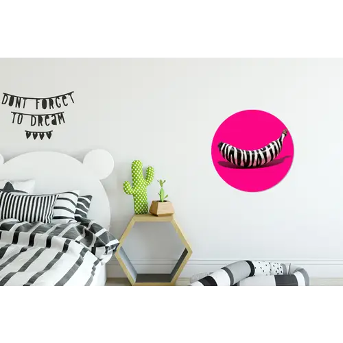 Banaan - Zebraprint - Roze Wandcirkel aluminium klein -kinderkamer