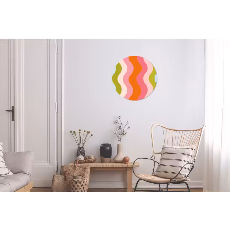 Banen - Golven - Kleurrijk - Verticaal Wandcirkel aluminium klein -woonkamer