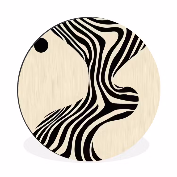 Beige - Lijnen - Golvend - Abstract Wandcirkel aluminium klein -3d