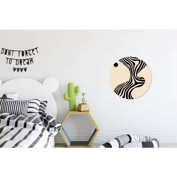 Beige - Lijnen - Golvend - Abstract Wandcirkel aluminium klein -kinderkamer