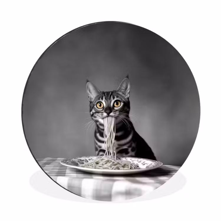 Bengaal - Kat - Tafelkleed - Zwart - Wit - Dier Wandcirkel aluminium klein -3d