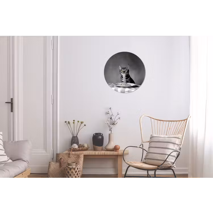 Bengaal - Kat - Tafelkleed - Zwart - Wit - Dier Wandcirkel aluminium klein -woonkamer