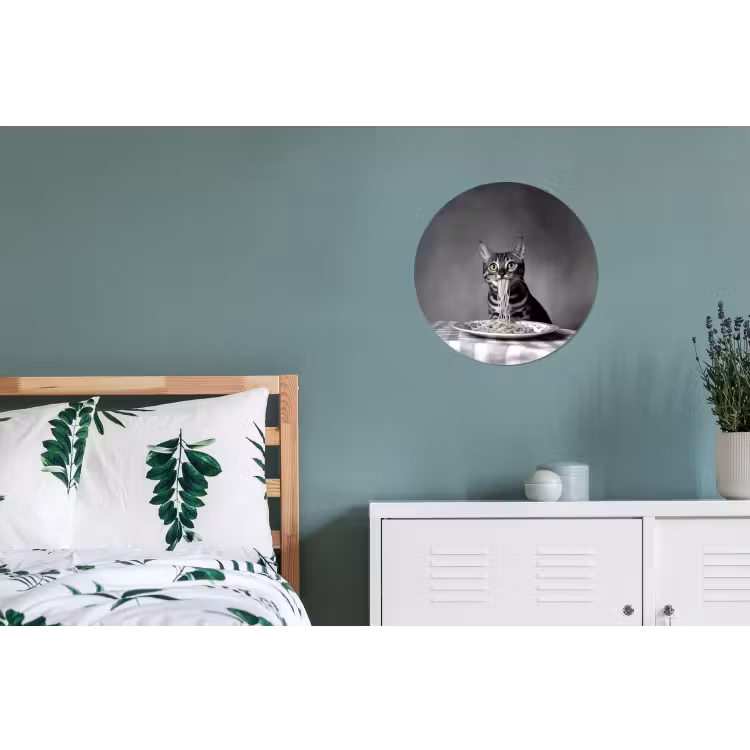 Bengaal - Kat - Tafelkleed - Zwart - Wit - Dier Wandcirkel aluminium klein -slaapkamer