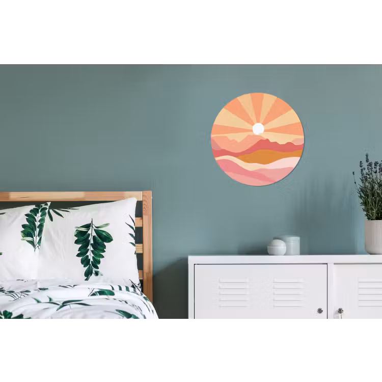 Bergen - Abstract - Zonnestralen - Roze Wandcirkel aluminium klein -slaapkamer
