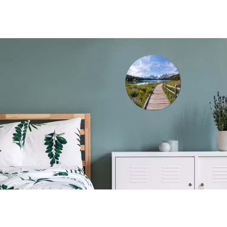 Bergen - Meer - Landschap - Blauw Wandcirkel aluminium klein -slaapkamer