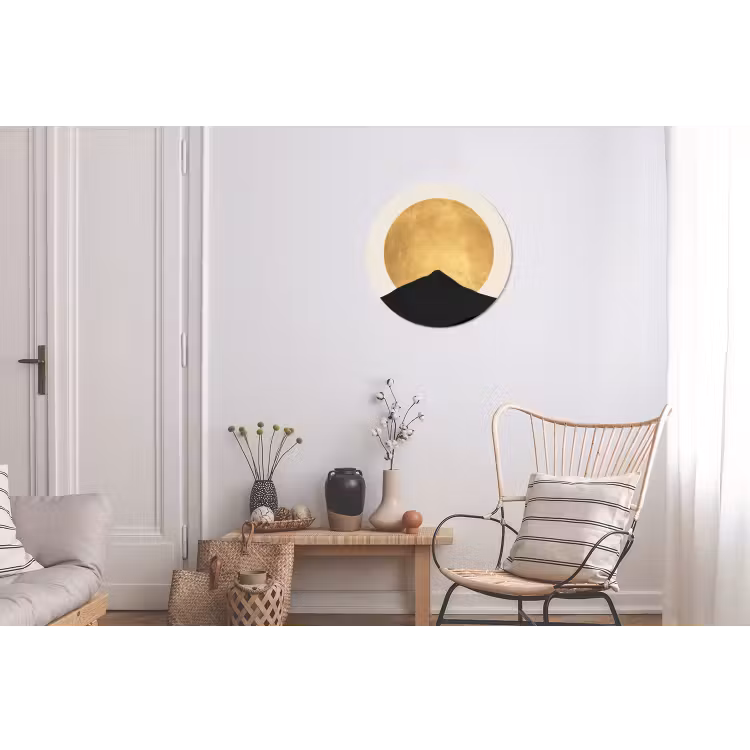 Bergsilhouetten - Gouden cirkel - Beige Wandcirkel aluminium klein -woonkamer
