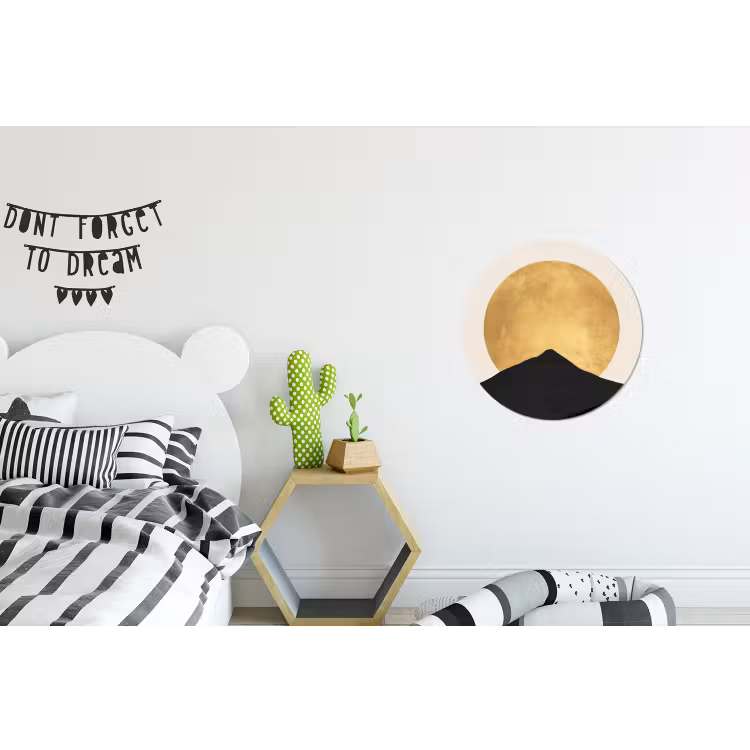 Bergsilhouetten - Gouden cirkel - Beige Wandcirkel aluminium klein -kinderkamer