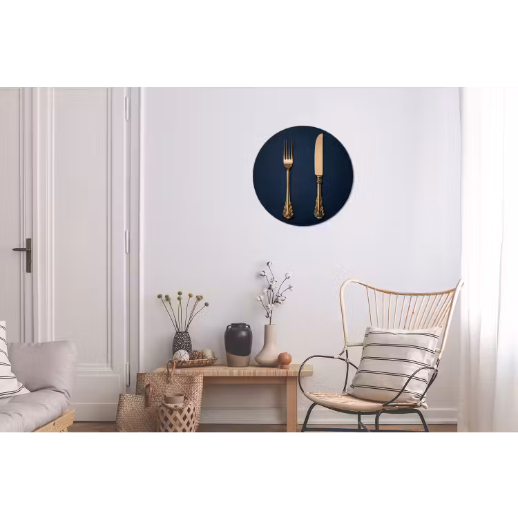 Bestek - Donkerblauw - Goud Wandcirkel aluminium klein -woonkamer