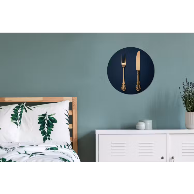 Bestek - Donkerblauw - Goud Wandcirkel aluminium klein -slaapkamer