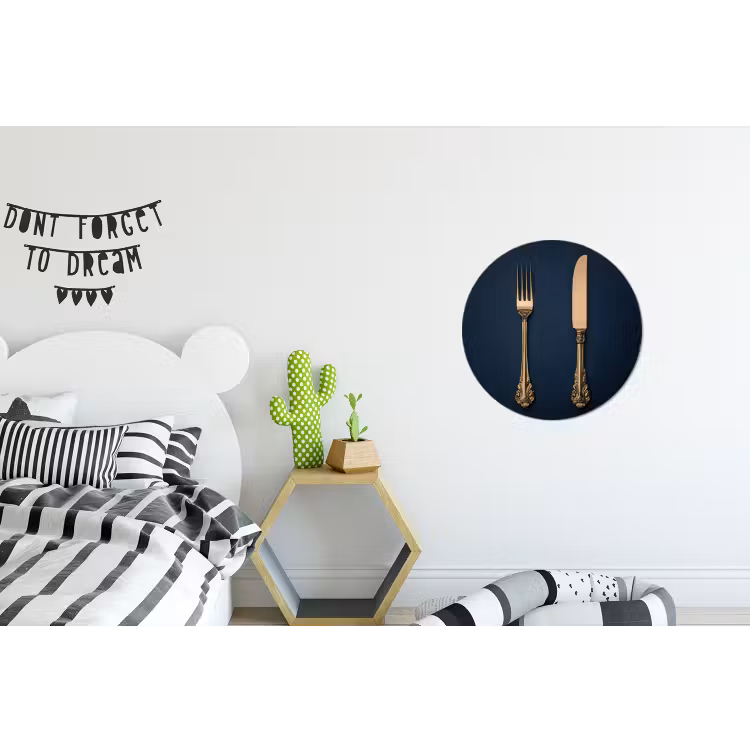Bestek - Donkerblauw - Goud Wandcirkel aluminium klein -kinderkamer