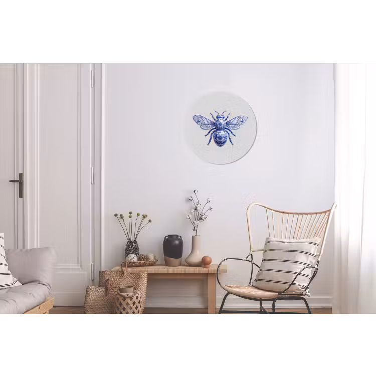 Bij - Modern - Delfts - Blauw Wandcirkel aluminium klein -woonkamer
