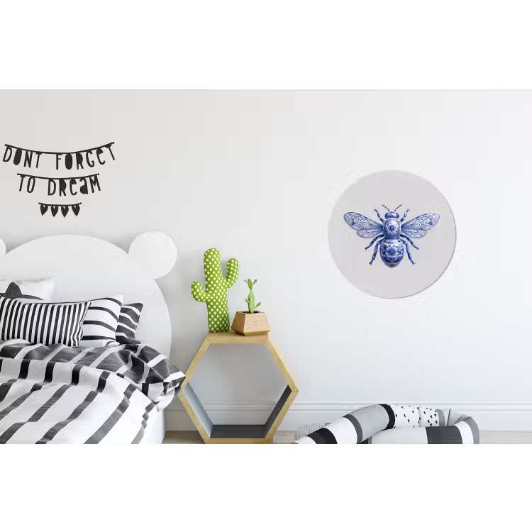 Bij - Modern - Delfts - Blauw Wandcirkel aluminium klein -kinderkamer
