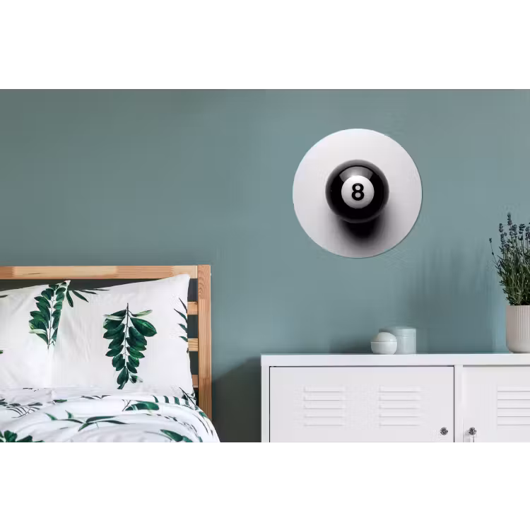 Biljartbal - Getal - Acht - Wit Wandcirkel aluminium klein -slaapkamer