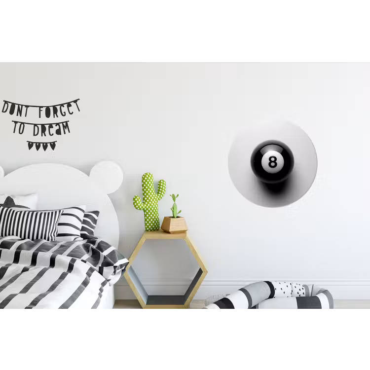 Biljartbal - Getal - Acht - Wit Wandcirkel aluminium klein -kinderkamer