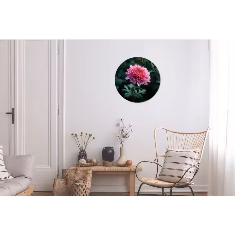 Blad - Chrysant - Roze - Schaduw Wandcirkel aluminium klein -woonkamer