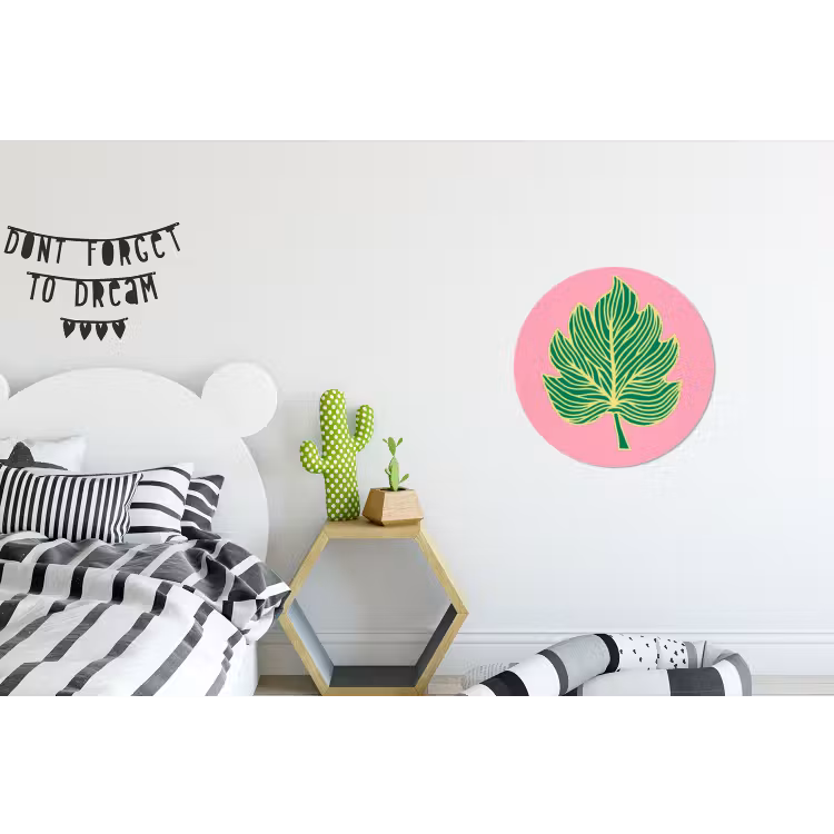 Blad - Groen - Illustratie - Minimalistisch Wandcirkel aluminium klein -kinderkamer