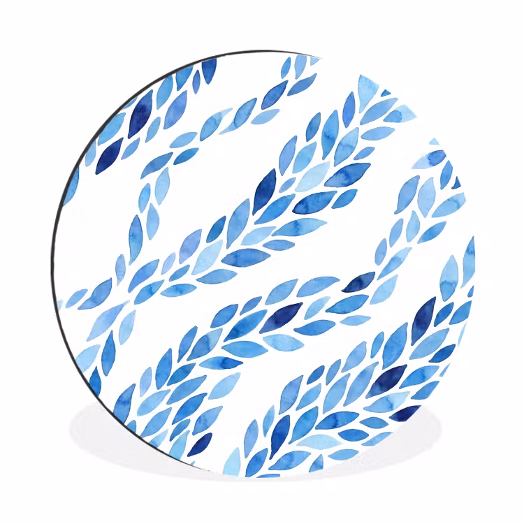 Bladeren - Aquarel - Patroon - Modern - Blauw Wandcirkel aluminium klein -3d